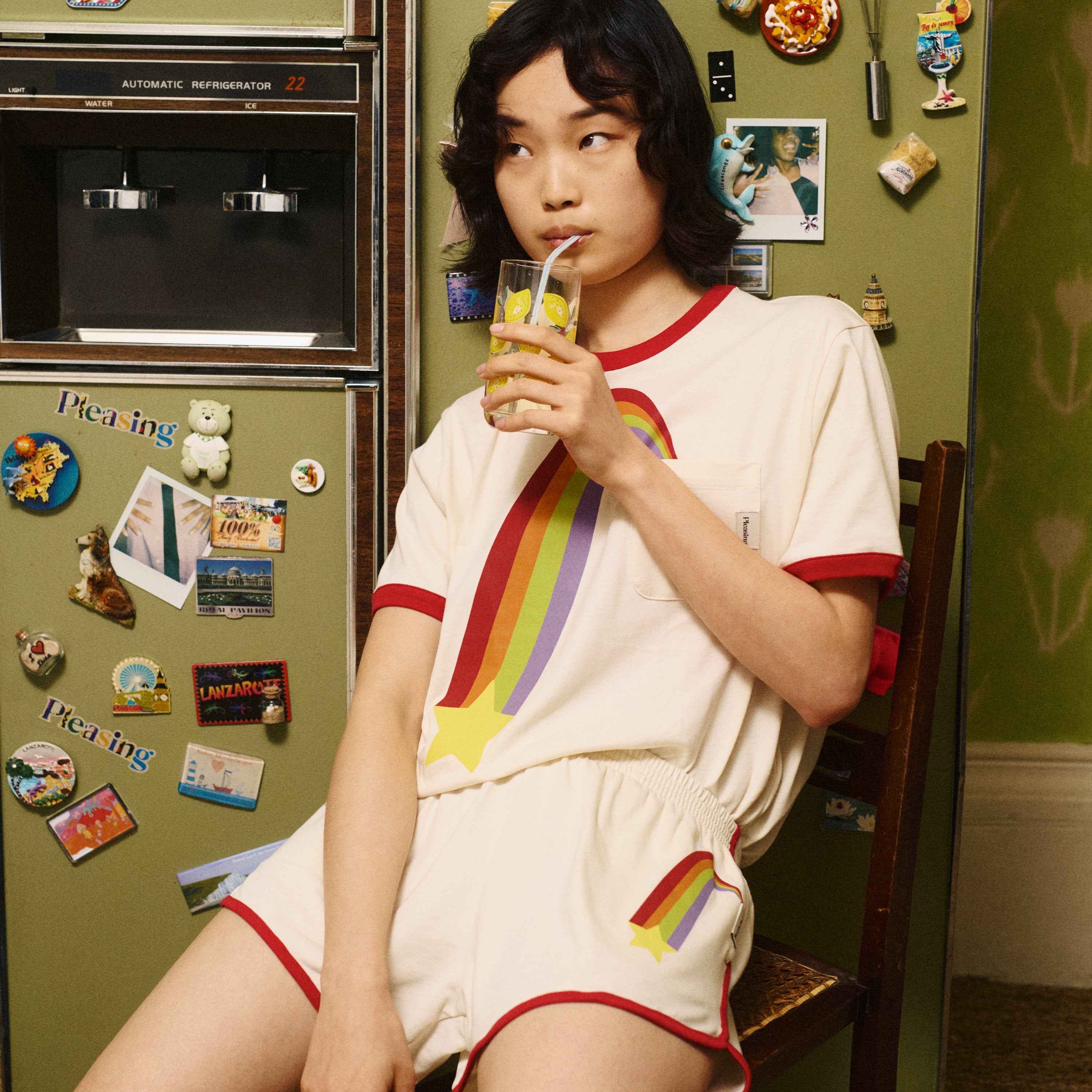 The Rainbow Ray Ringer Tee in Cherry Cloud – Pleasing